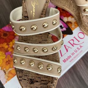 Dezario Gold Studded Tan Wedges - Never worn